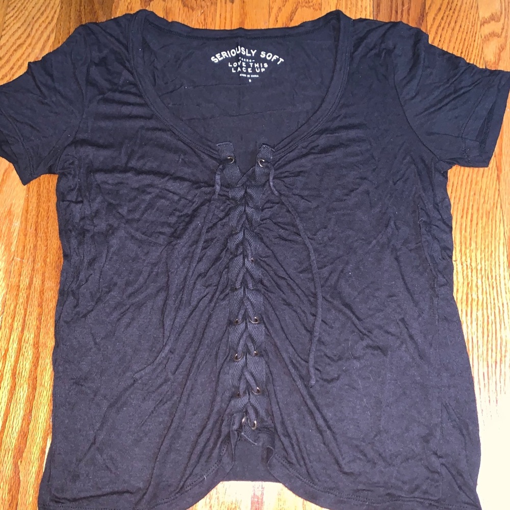 Aeropostale Black Lace Up T-Shirt